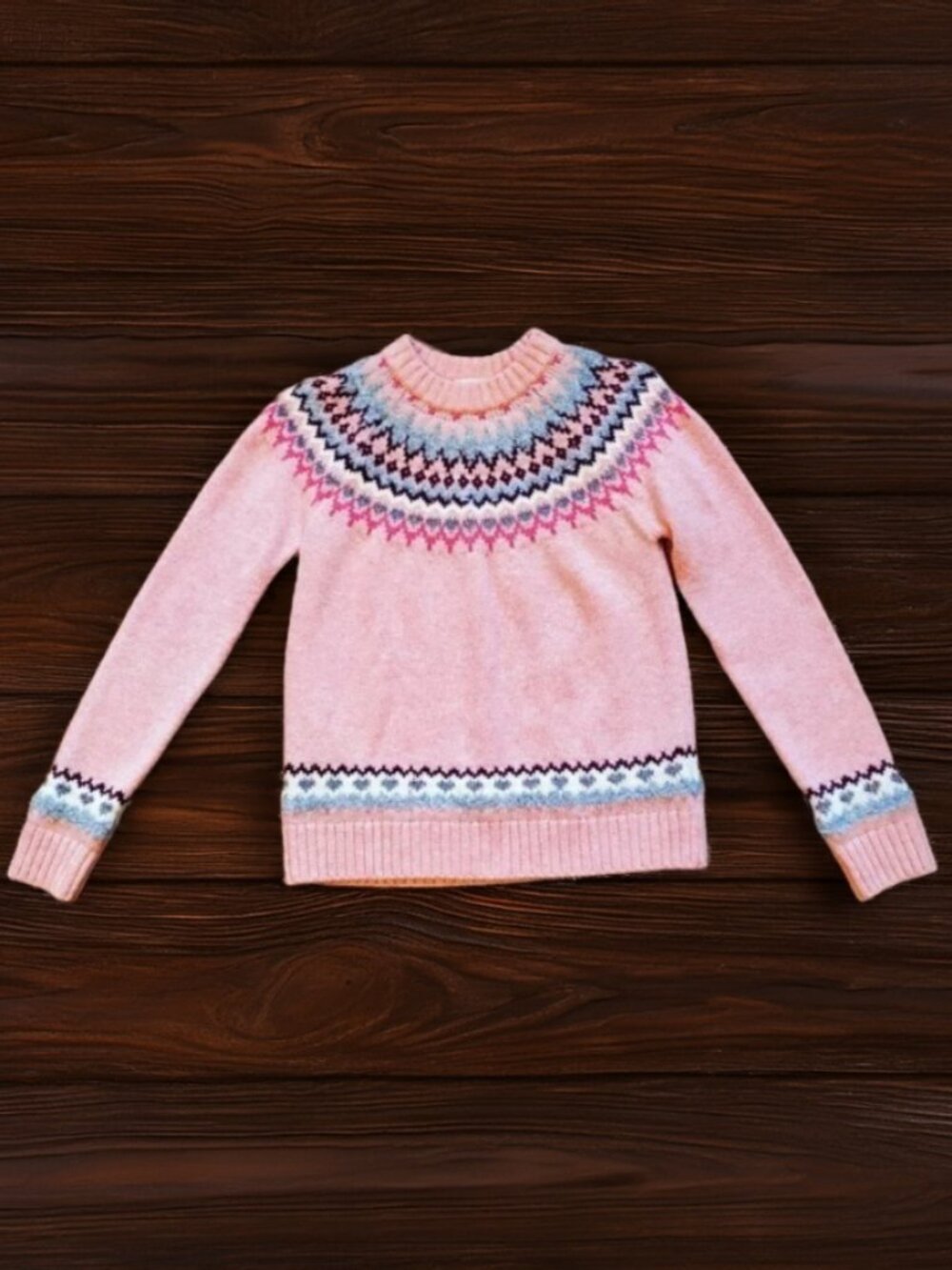 Crewcuts Pink Fair Isle Lambs Wool Sweater Size 16